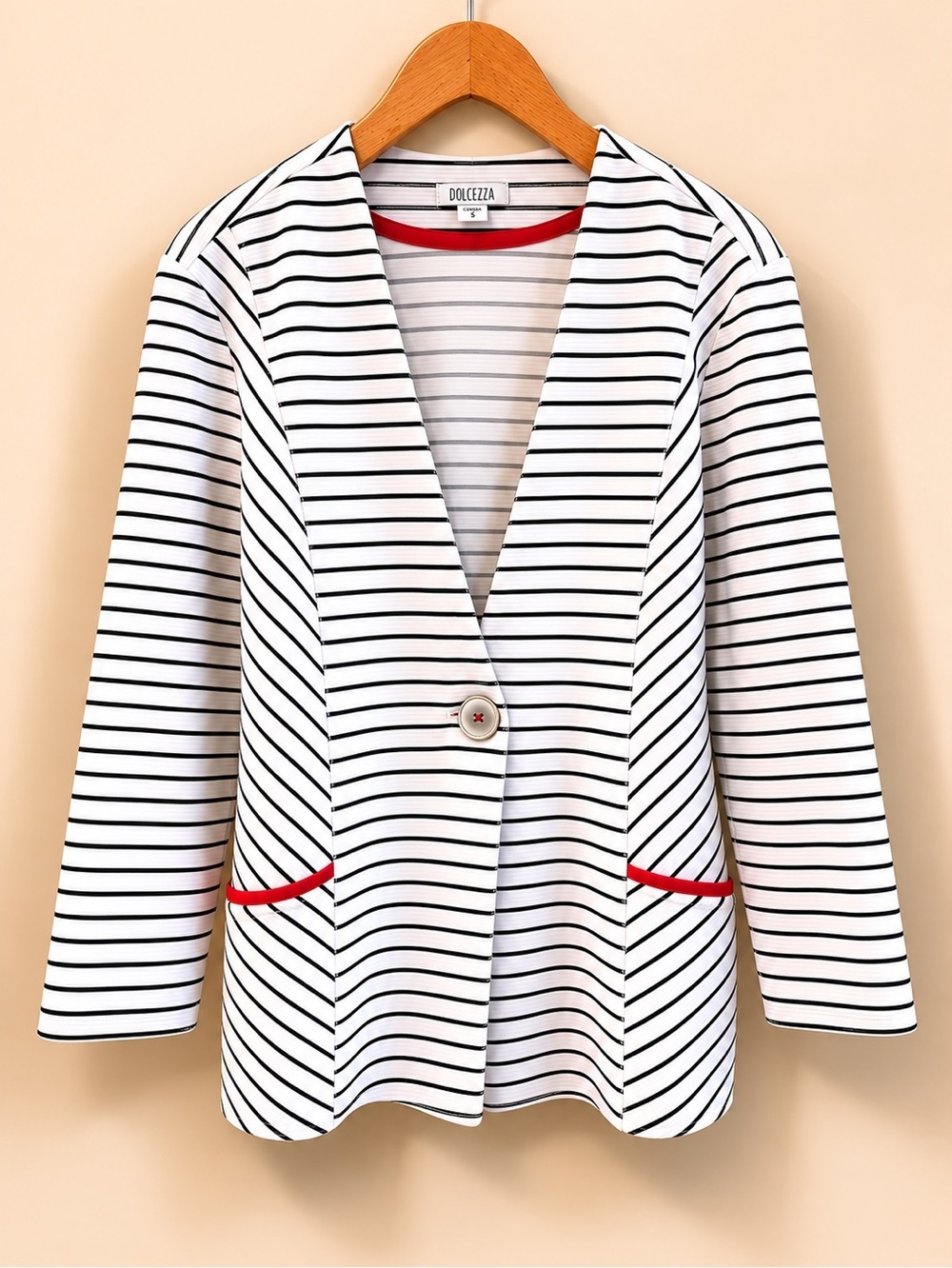 DOLCEZZA striped blazer jacket red trim nautical chic cardigan S